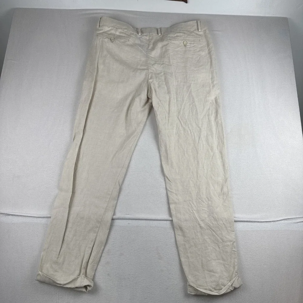 Baird McNutt Men Murano Slim Fit Linen Cotton Blend Pants fits 37*31 Cream READ
